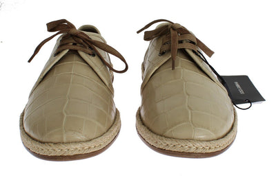 Beige Crocodile Skin Laceups Dress Shoes
