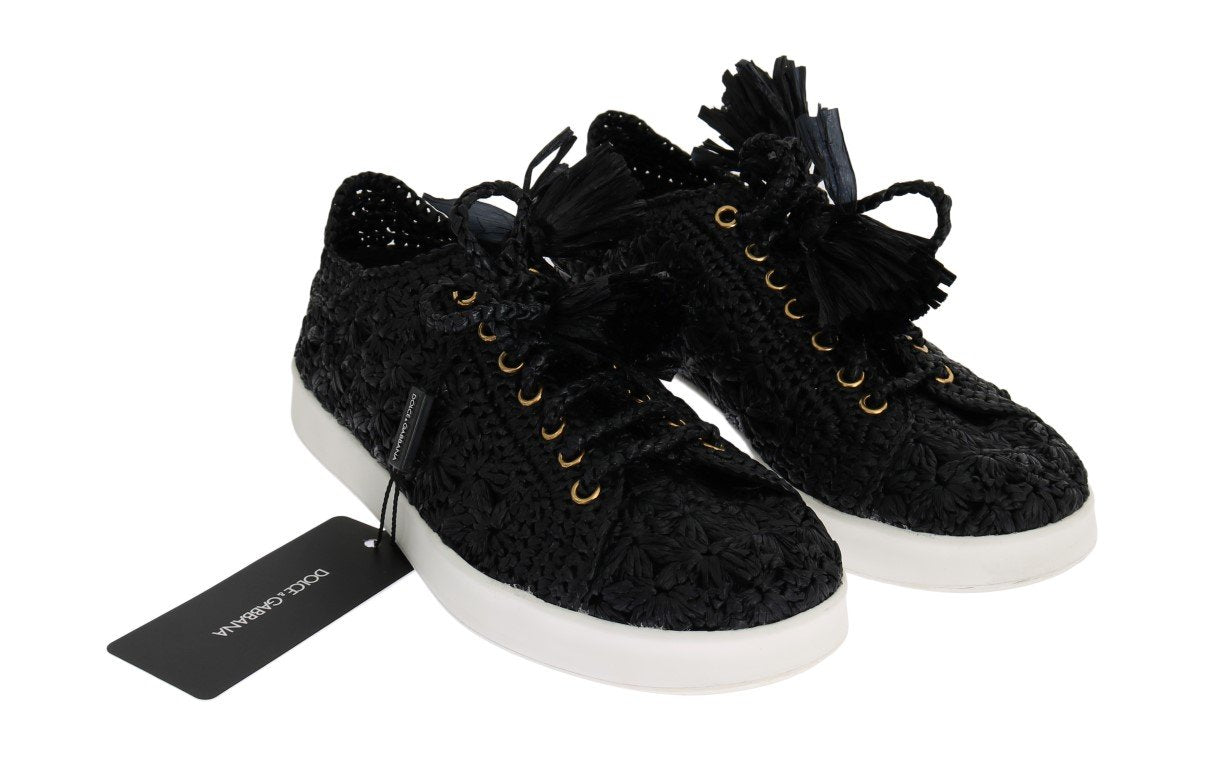 Black Raffia Casual Sneakers