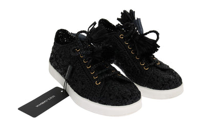 Black Raffia Casual Sneakers