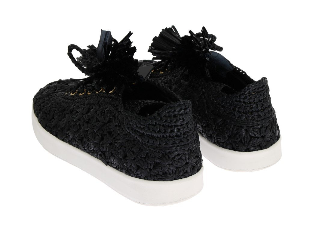 Black Raffia Casual Sneakers