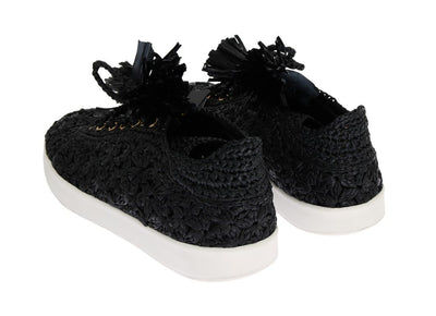 Black Raffia Casual Sneakers
