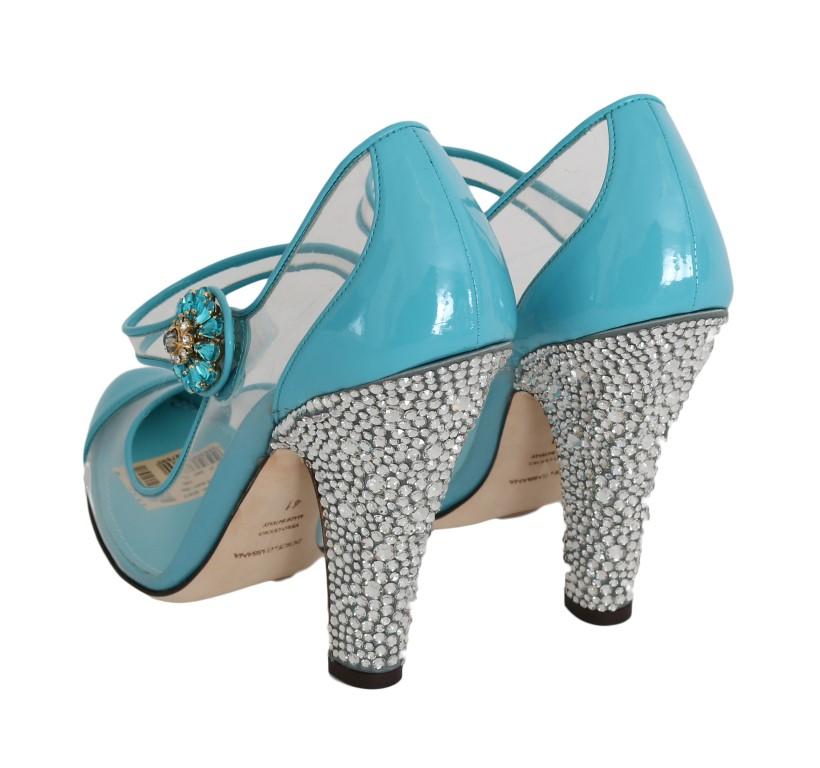 Blue Transparent PVC Leather Crystal Shoes