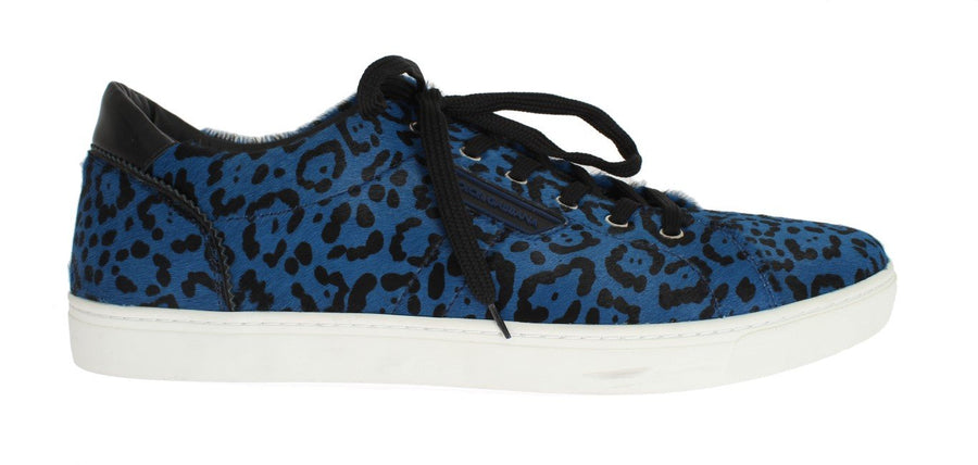 Blue Black Leather Calf Hair Sneakers