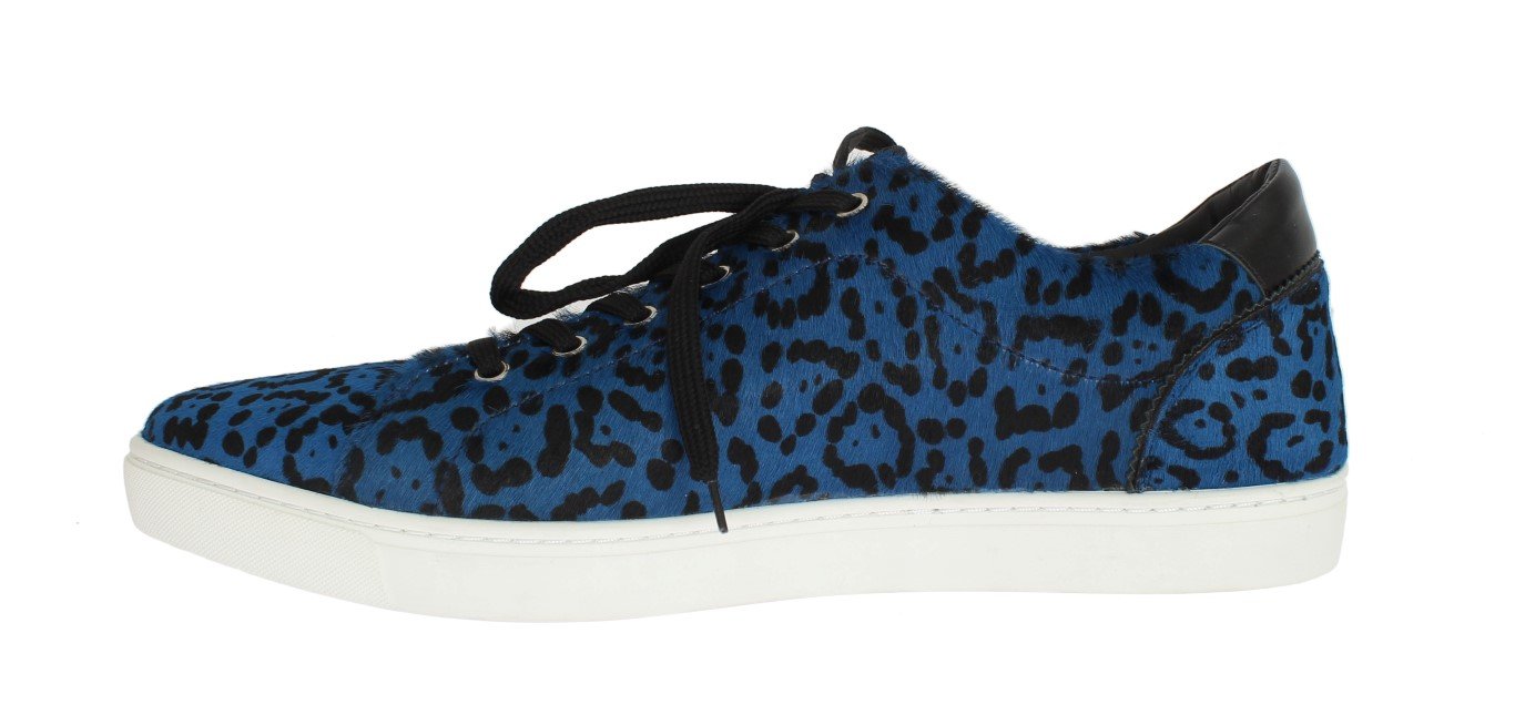 Blue Black Leather Calf Hair Sneakers
