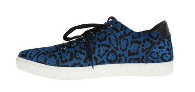 Blue Black Leather Calf Hair Sneakers