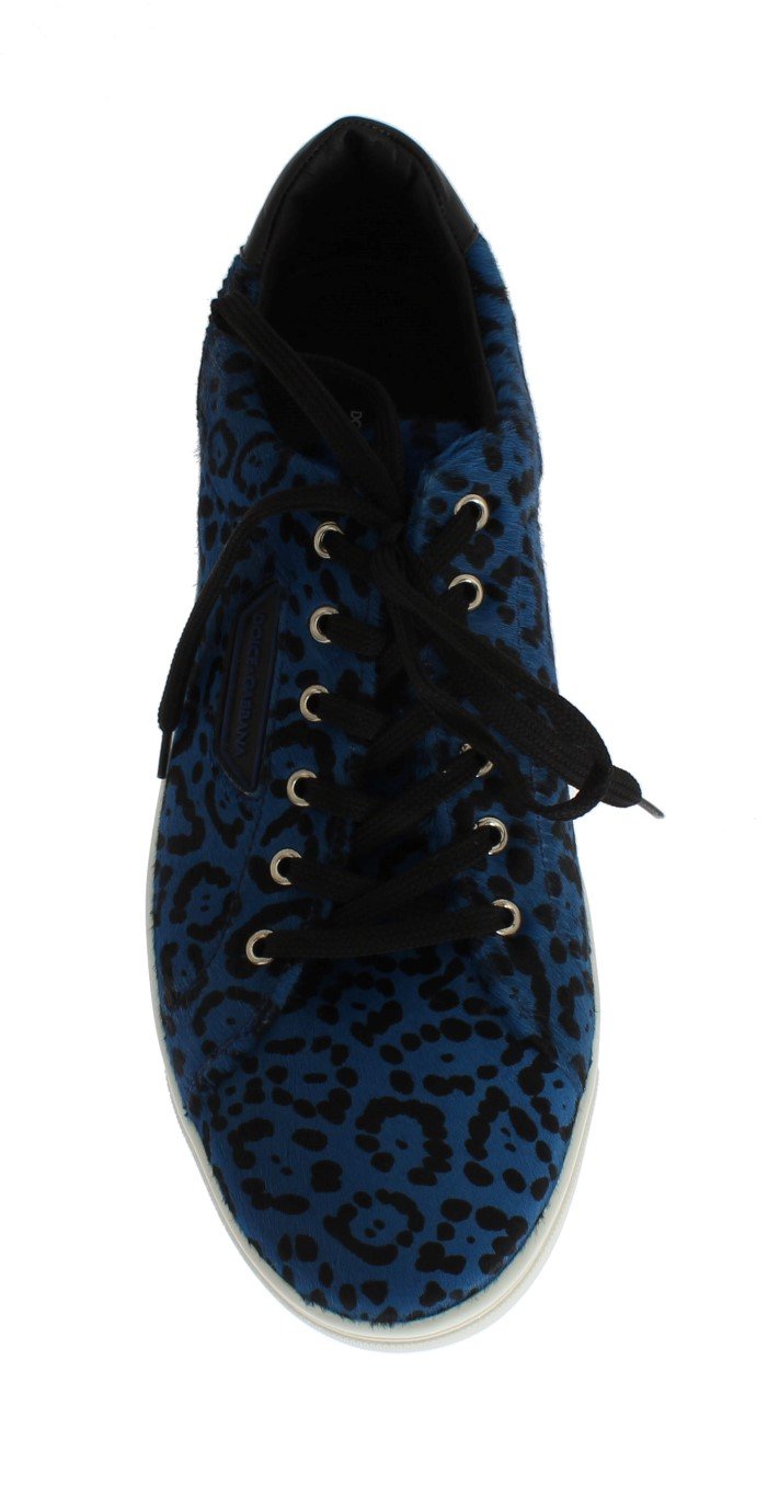 Blue Black Leather Calf Hair Sneakers