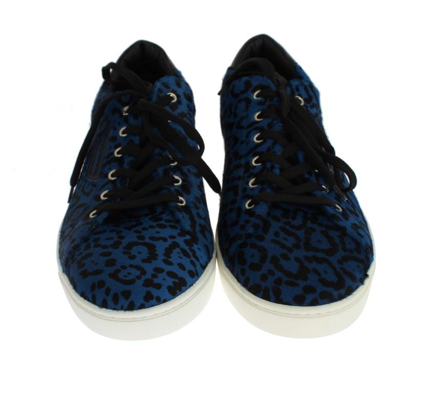 Blue Black Leather Calf Hair Sneakers