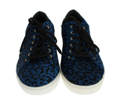 Blue Black Leather Calf Hair Sneakers