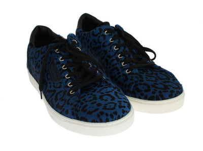 Blue Black Leather Calf Hair Sneakers