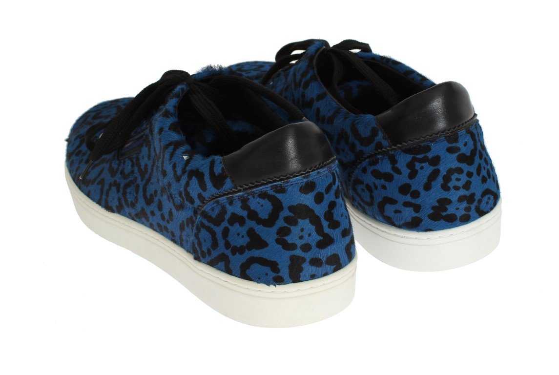 Blue Black Leather Calf Hair Sneakers
