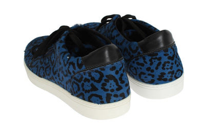 Blue Black Leather Calf Hair Sneakers