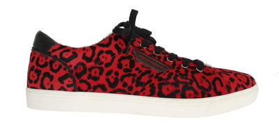 Red Leather Calf Hair Leopard Sneakers
