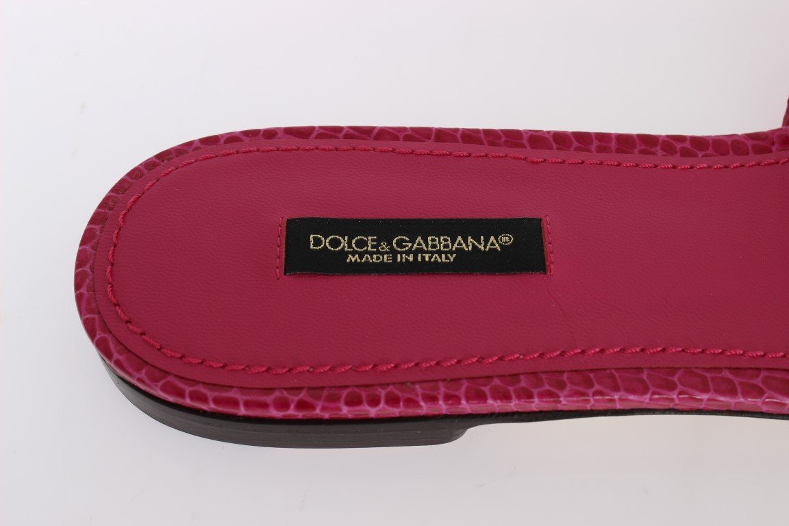 Pink Wool Crocodile Flat Sandals