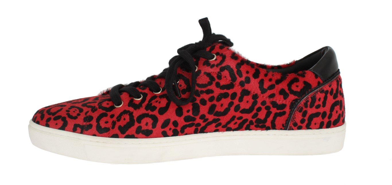 Red Leather Calf Hair Leopard Sneakers