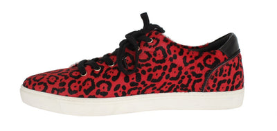 Red Leather Calf Hair Leopard Sneakers