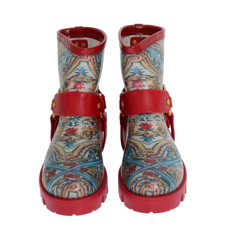 Red Majolica Print Ankle Rubber Boots