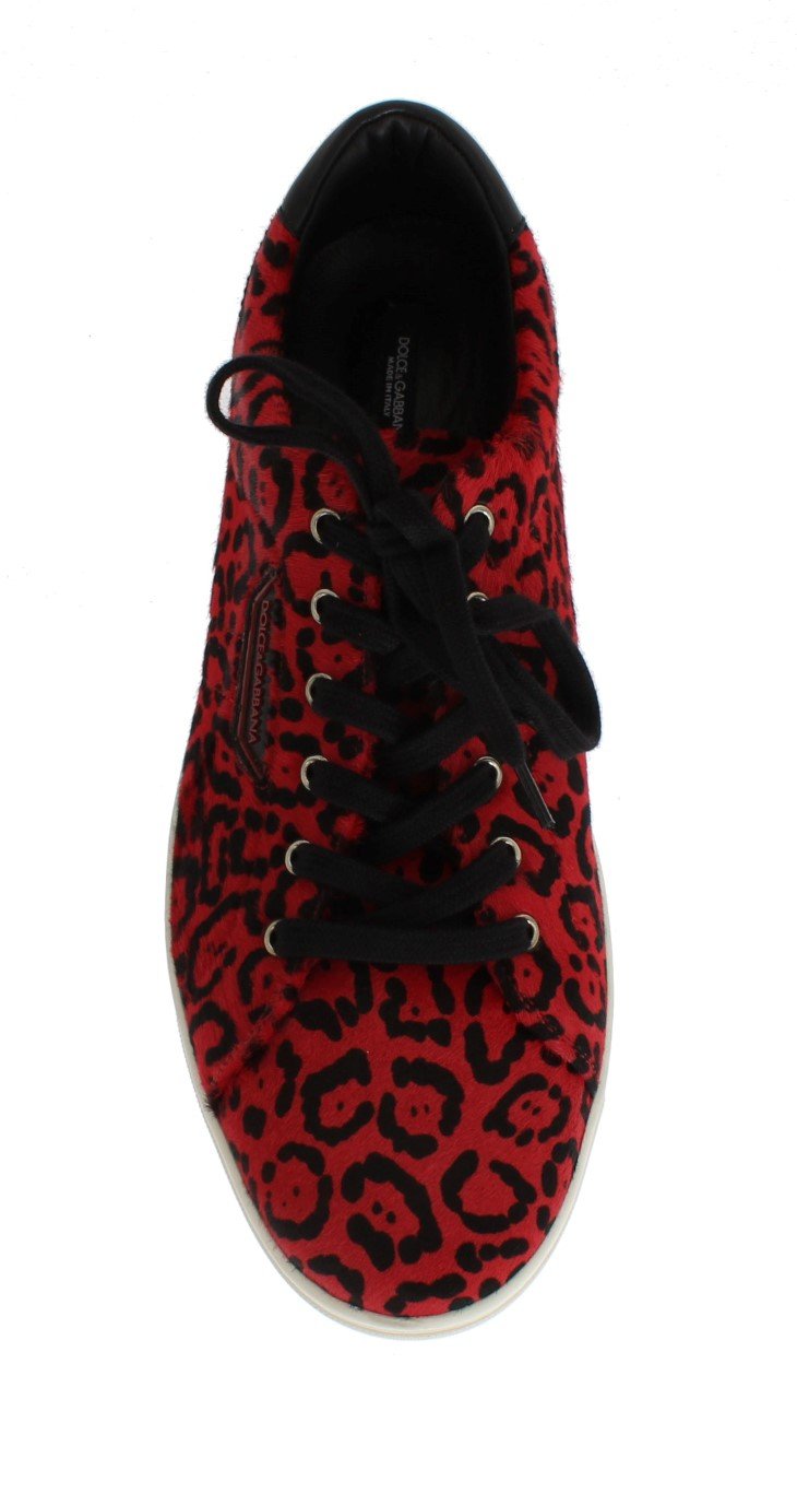 Red Leather Calf Hair Leopard Sneakers