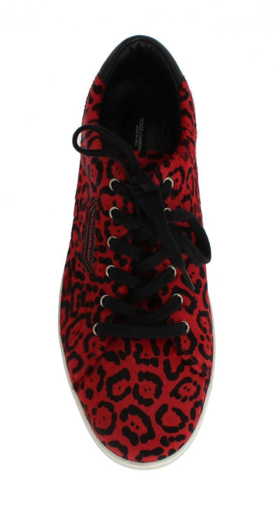 Red Leather Calf Hair Leopard Sneakers