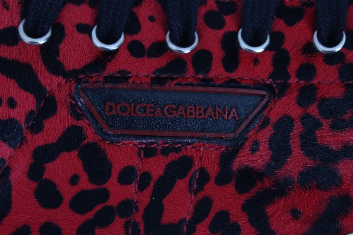 Red Leather Calf Hair Leopard Sneakers