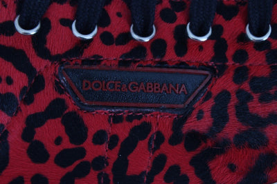 Red Leather Calf Hair Leopard Sneakers