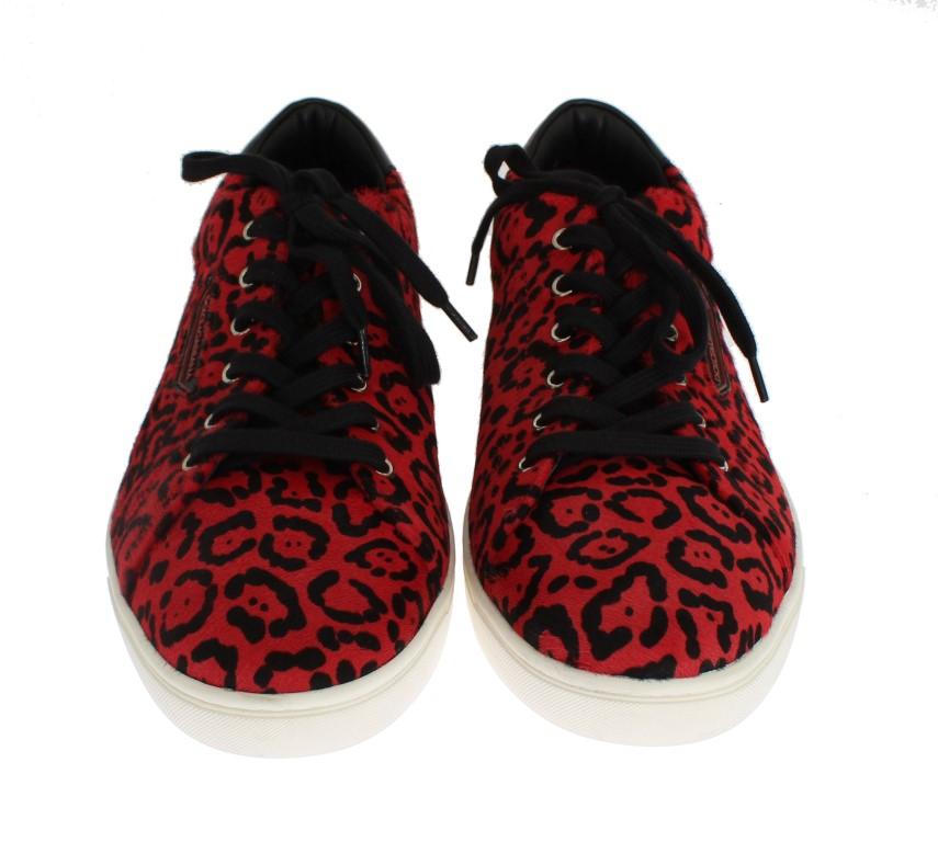 Red Leather Calf Hair Leopard Sneakers