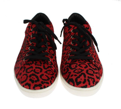 Red Leather Calf Hair Leopard Sneakers