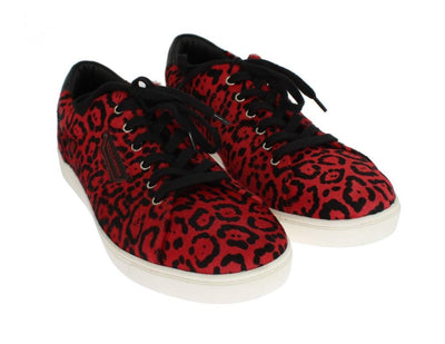Red Leather Calf Hair Leopard Sneakers