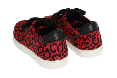 Red Leather Calf Hair Leopard Sneakers