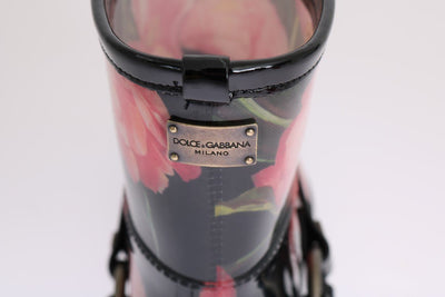 Black Tulip Print Ankle Rubber Boots