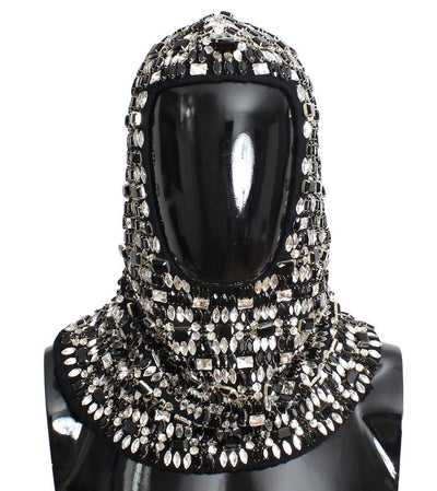 Black Wool Crystal Runway Crochet Hood