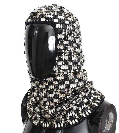 Black Wool Crystal Runway Crochet Hood