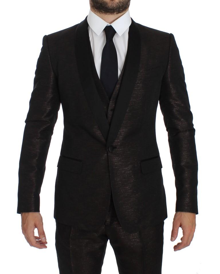 Brown Black Shiny 3 Piece Slim Suit Tuxedo