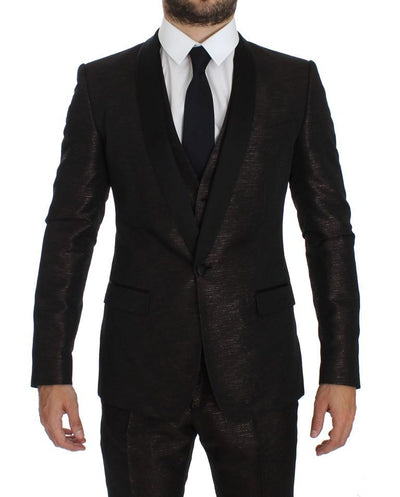 Brown Black Shiny 3 Piece Slim Suit Tuxedo