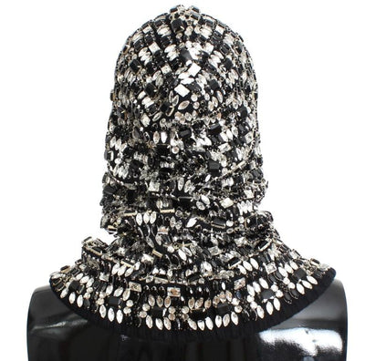 Black Wool Crystal Runway Crochet Hood
