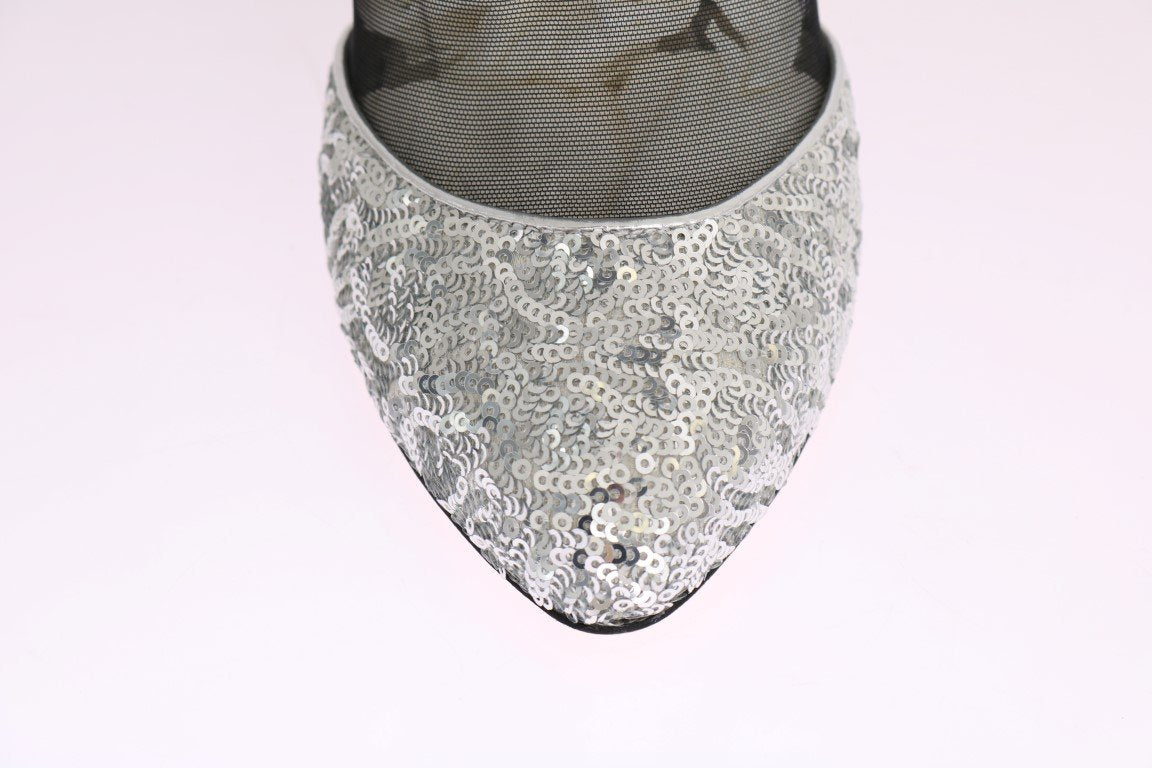 Silver Sequined Leather Socks Pumps