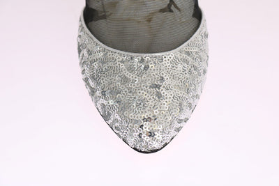 Silver Sequined Leather Socks Pumps