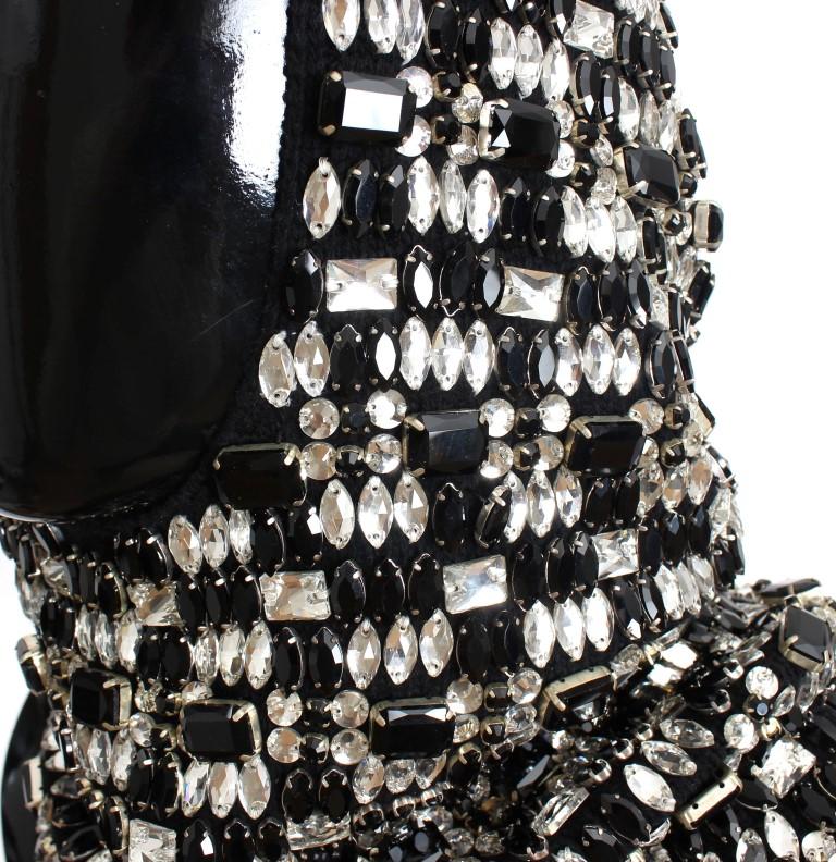 Black Wool Crystal Runway Crochet Hood