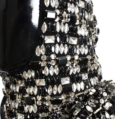 Black Wool Crystal Runway Crochet Hood