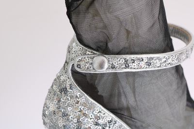 Silver Sequined Leather Socks Pumps