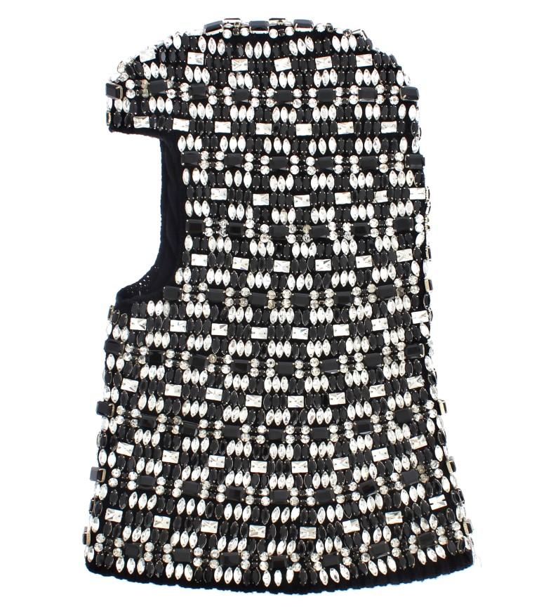 Black Wool Crystal Runway Crochet Hood