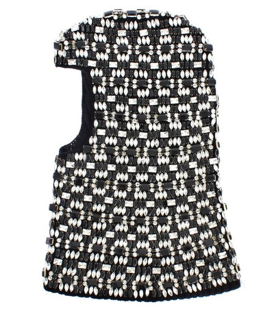 Black Wool Crystal Runway Crochet Hood