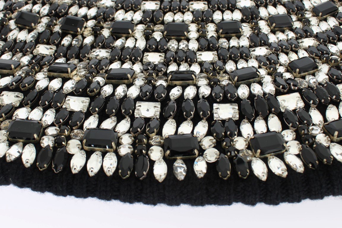 Black Wool Crystal Runway Crochet Hood