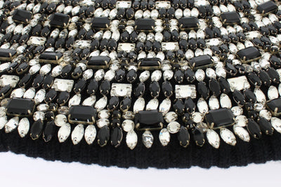 Black Wool Crystal Runway Crochet Hood