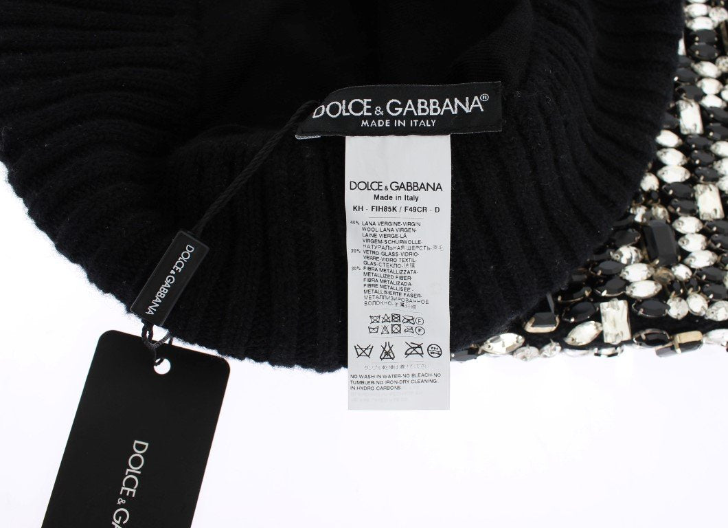 Black Wool Crystal Runway Crochet Hood