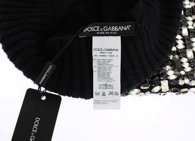 Black Wool Crystal Runway Crochet Hood