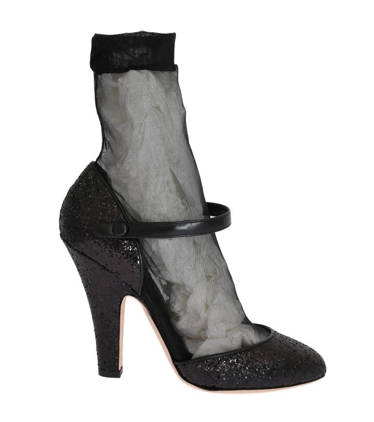 Black Leather Socks Glitter Pumps