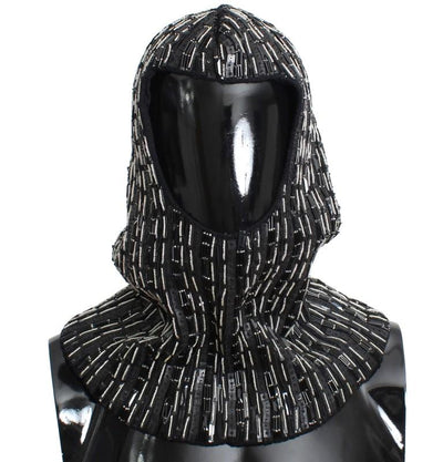 Black Wool Crystal Runway Crochet Hood