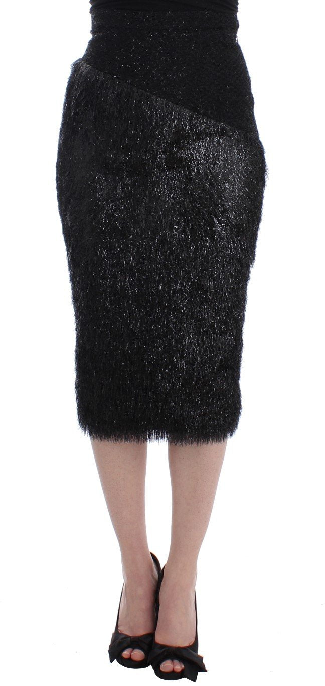 Black Viscose Wool Pencil Skirt