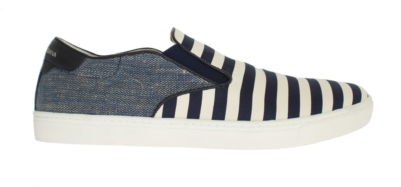 Blue White Canvas Striped Sneakers