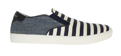 Blue White Canvas Striped Sneakers